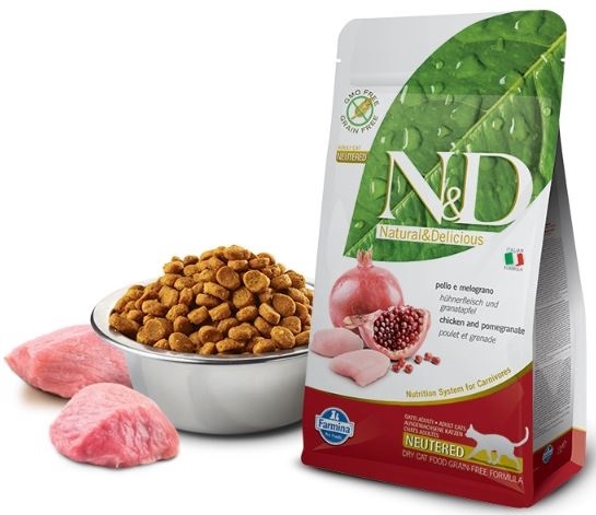 Hrana za mačke N&D GF Neutered, piščanec in granat. jab. 1,5kg