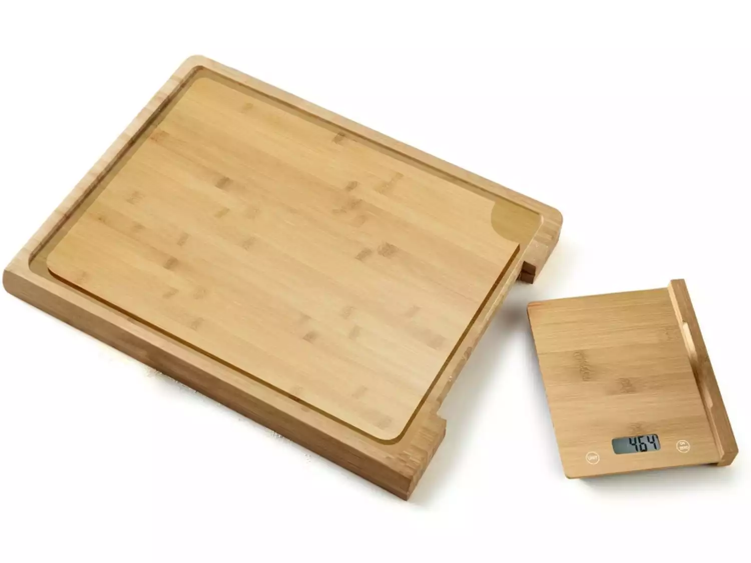 Bambus lesena deska za rezanje + vgrajena lesena kuhinjska tehtnica